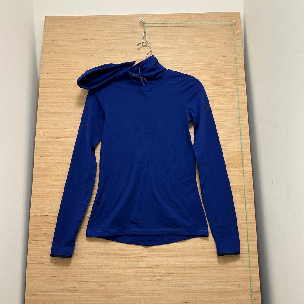 Nike Pro Dri-FIT Womens Small Royal Blue Scuba Neck Hoodie Thumbhole Long Sleeve